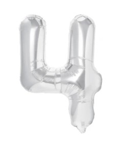 BALON FOLIOWY CYFRA '4' SREBRNA 100 CM, SUPER PAK