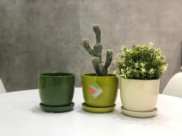 CERAMICZNA DONICZKA Z PODSTAWKIEM 13cm ZIELONA