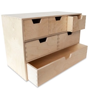Mini komoda drewniana organizer na biurko karteczki długopisy 6 szuflad