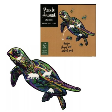 PUZZLE ANIMAL W KSZTAŁCIE ZWIERZĄT ŻÓŁW 31,5X22 cm 64 el.