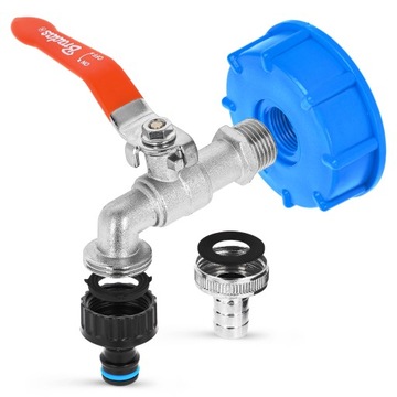 Кран для резервуара IBC емкостью 1000 л ДЛЯ МАУЗЕРА СО ШЛАНГОМ 1/2x3/4, заглушка впускного клапана