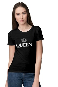 KOSZULKA DAMSKA T-SHIRT Z NAPISEM QUEEN CZARNA S