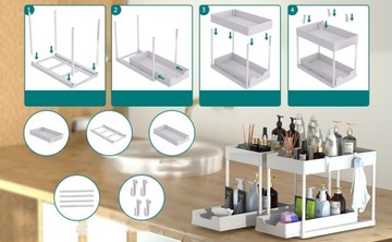 ОРГАНАЙЗЕР ПОД МАКОВИНОЙ, 2 УРОВНЯ, ВЫДВИЖНАЯ ПОЛКА, КУХОННАЯ ПОДСТАВКА, БЕЛЫЙ