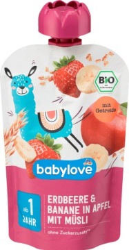 Babylove Біо Пюре Яблука Полуниці Банани і Мюслі