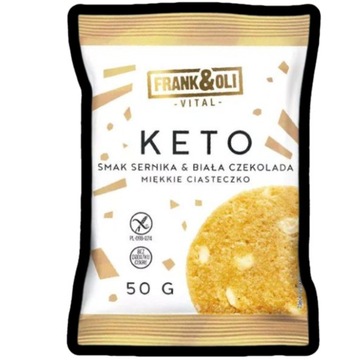 KETO miękkie ciastko BEZ CUKRU smak Sernika Biała Czekolada FRANK&OLI 50g