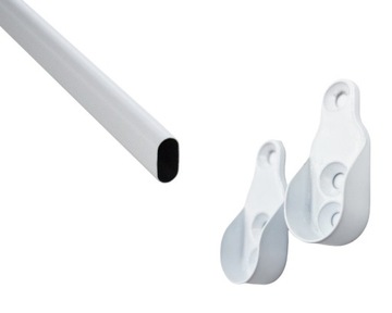 Drążek meblowy ubraniowy 150cm biały + 2 uchwyty