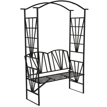 Metalowa pergola z ławką łuk kwiatowy