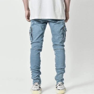 Jeans Men Pants Wash Solid Color Multi Pockets Den