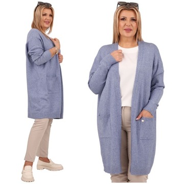 MODNY KARDIGAN DUŻE ROZMIARY LUŹNY DŁUGI OVERSIZE SWETER ELEGANCKI PROSTY