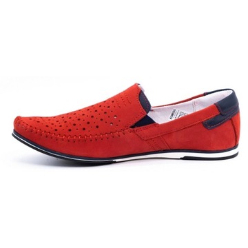 Buty męskie skórzane mokasyny wsuwane na lato ażurowe 876L czerwone 47