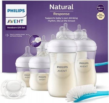 AVENT ZESTAW STARTOWY 4 BUTELEK NATURAL RESPONSE + SMOCZKI + SZCZOTKA