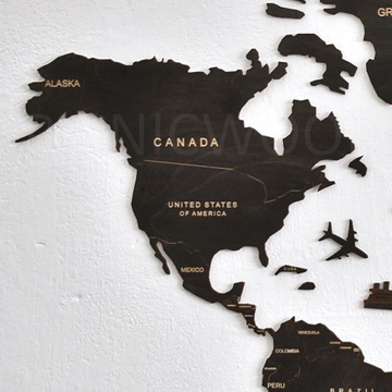 Деревянная карта мира на стене с булавками, 120 см