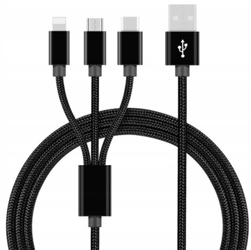 Телефонный кабель 3в1 micro USB USB-C Lightning 120см 0807