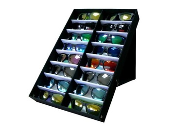 Elegancka KUWETA na OKULARY 16 miejsc Organizer czarna Atłasowa EKSPOZYTOR