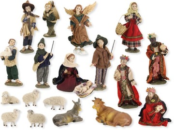 Figury do Szopki w ubraniu z mat.- 19 części- 16cm