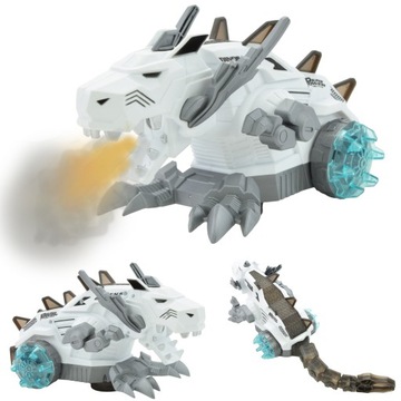 MECHANICZNY DINOZAUR ŚWIECI JEŹDZI ZIEJE PARĄ