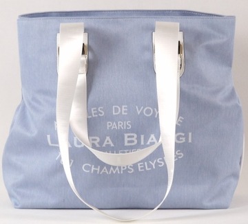 Laura Biaggi torebka shopper klasyczna tkanina jeans niebieski