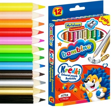 Kredki BAMBINO 12 kol. GRUBE Jumbo+ temperówka