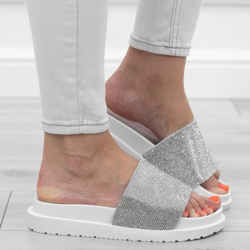 БЕЛЫЕ СЕРЕБРЯНЫЕ ТАПОЧКИ НА ПЛАТФОРМЕ ЦИРКОНИЙ SF-01 г.39