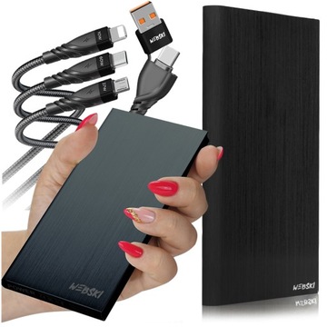 POWERBANK 20000 mAh Z DWOMA PORTAMI USB Z LATARKĄ LED+SZYBKI KABEL 6W1