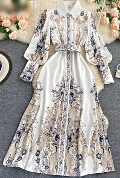MD biele šaty maxi print prúžok kvety | S/36