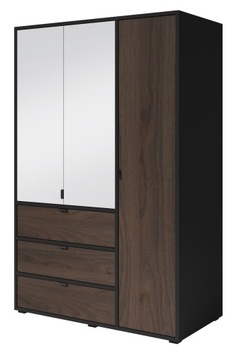 Szafa ubraniowa 135 cm z lustrem szufladami VIKTORIA czarna orzech
