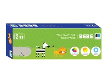 Farby plakatowe szkolne 12 kol 20 ml farbki BEBE