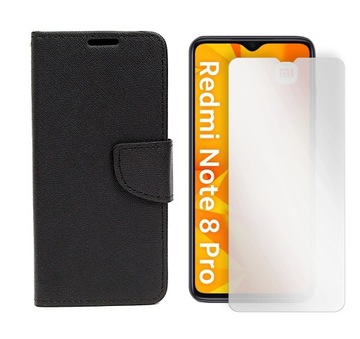 Etui Fancy Diary do Redmi Note 8 PRO czarny+SZKŁO Case Pokrowiec