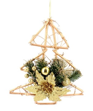 CHOINKA WISZĄCA DREWNIANA ZŁOTA STROIK OZDOBA 30cm