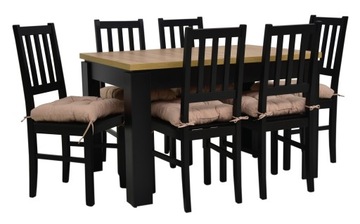 6x czarne krzesło LOFT + rozkładany stół DO SALONU
