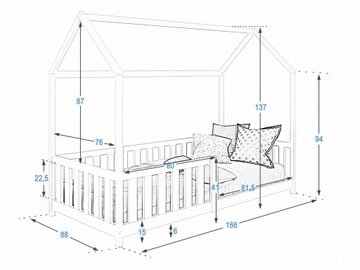 ДЕТСКАЯ КРОВАТЬ ДОМ 80х160 БЕЛЫЙ D7 + КАРКАС + ПЕРИЛА ЗАБОРА