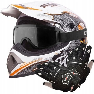ZESTAW KASK CROSSOWY LEKKI ENDURO QUAD XL +GOGLE+RĘKAWICE
