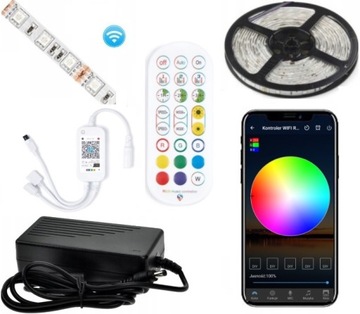 ZESTAW 10m TASMA LED RGB 5050 STEROWNIK WIFI + PILOT IR