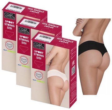 3 X GATTA BEZSZWOWE SPORTOWE STRINGI SISI CZARNE M