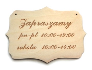 Drewniana Tabliczka GODZINY OTWARCIA A4 dwustronna
