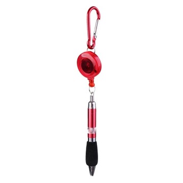 Ballpoint pen with an easy to hang carabiner and an extendable cord