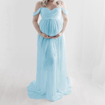 Dámske tehotenské šaty, maxi šaty na fotenie rekvizity na fotenie L modrá