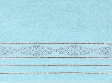 Полотенце хлопковое синее с декоративной вышивкой, серая вышивка 48х100 см х2