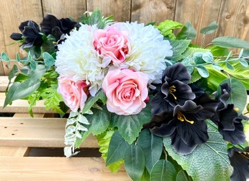 УНИКАЛЬНЫЙ НАБОР искусственных цветов Букет + Оформление букета на могильный памятник