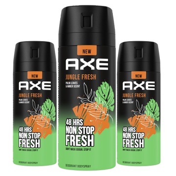 Axe Jungle Fresh Dezodorant w Aerozolu 3x150ml - Drzewno bursztynowy zapach
