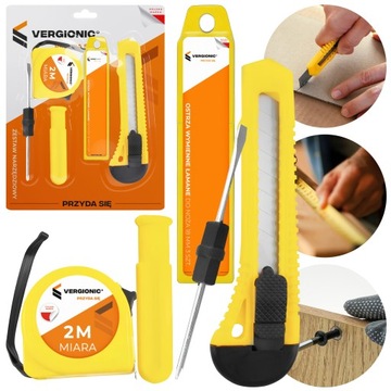 Набор инструментов 4 шт. НОЖ ДЛЯ ОБОЕЙ МЕРА ОТВЕРТКА ЗАПАСНЫЕ ЛЕЗВИЯ