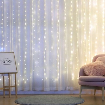 2w1 KURTYNA LED ŚWIETLNA 300LED Lampki Choinkowe Zewnętrzne Girlanda 3x3m