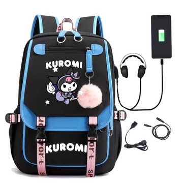 ШКОЛЬНЫЙ РЮКЗАК ШКОЛЬНЫЙ РЮКЗАК Kuromi USB ВЫКРОЙКИ А4 БОЛЬШОЙ высокое качество