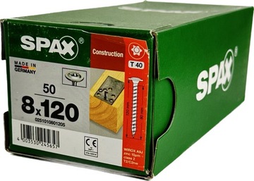Wkręty do konstrukcji drewnianych 8x120mm SPAX WIROX główka TALERZOWA 50szt