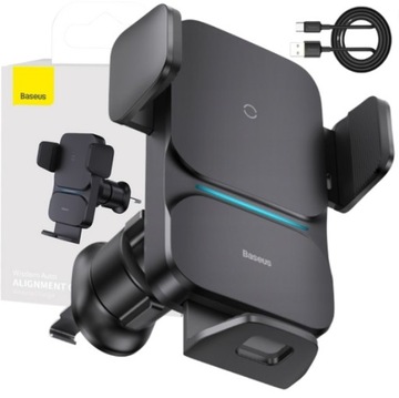 Автомобильный держатель для телефона с индуктивным зарядным устройством Baseus Wisdom на решетке