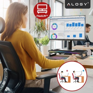 PODSTAWKA POD MONITOR LAPTOP HUB USB USB-C PÓŁKA NADSTAWKA OŚWIETLENIE RGB