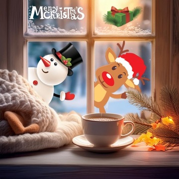 NAKLEJKI ŚWIĄTECZNE NA SZYBĘ OKNO OZDOBY ŚWIĘTA ŚNIEŻYNKI MIKOŁAJ PREZENT