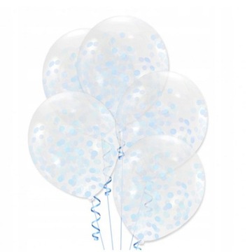 Balony z konfetti BŁĘKITNE PASTEL 5 szt hel BALON