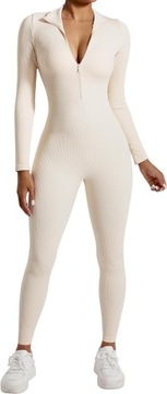 Женский комбинезон для йоги в рубчик с длинными рукавами и молнией Unitards