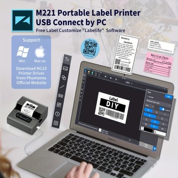 Phomemo Label Maker- With 3pcs Labels M221 Address Label Printer 3 Inch